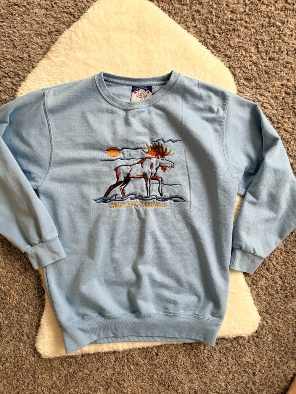 Vintage Jasper National Park Embroidered Crewneck Sweatshirt, light blue, size S
